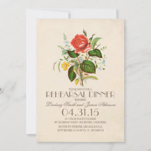 classic vintage watercolor flower rehearsal dinner invitation