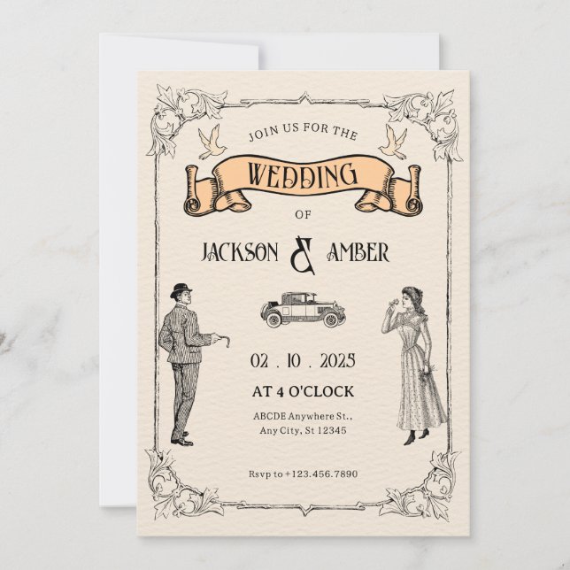 Classic Vintage Wedding  Invitation (Front)