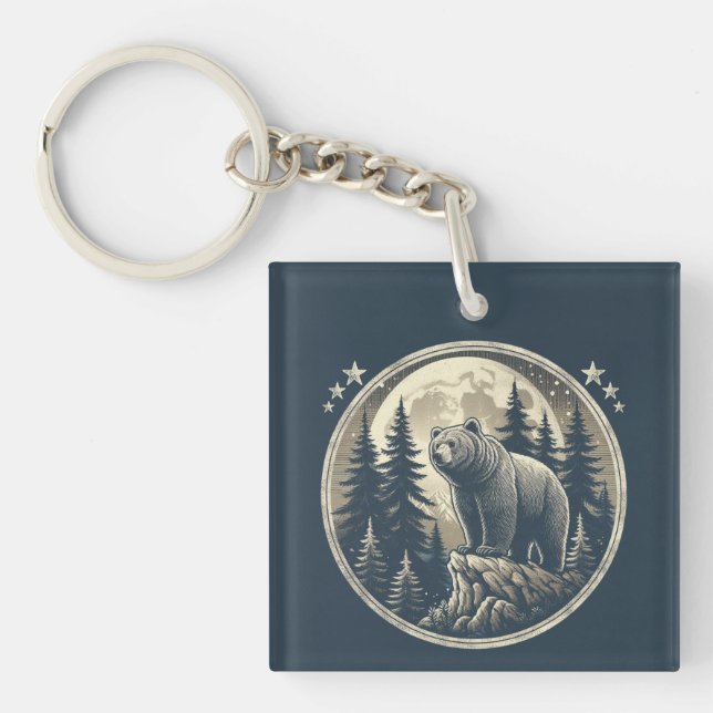 Classic/vintage wilderness bear key ring (Front)
