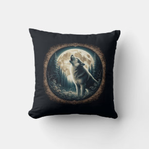 Classic, vintage wolf & moon cushion