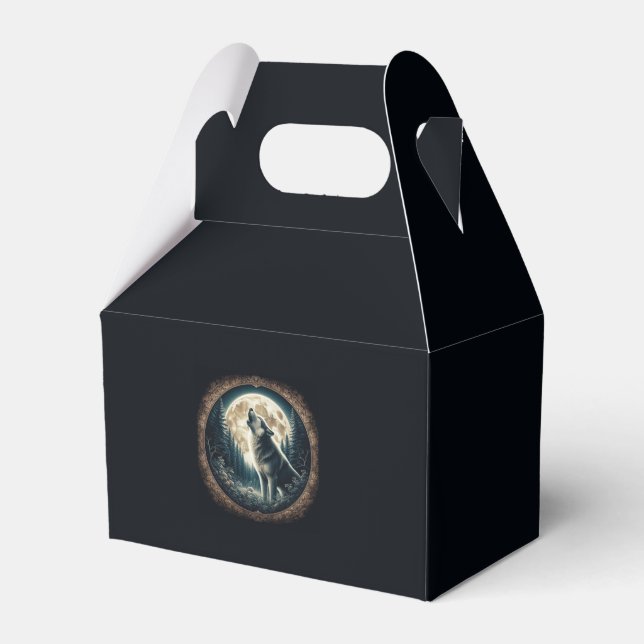 Classic, vintage wolf & moon  favour box (Front Side)