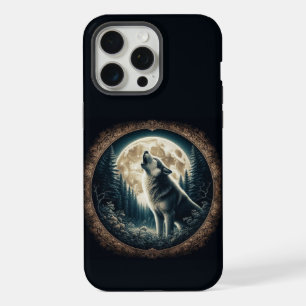 Classic, vintage wolf & moon iPhone 15 pro max case