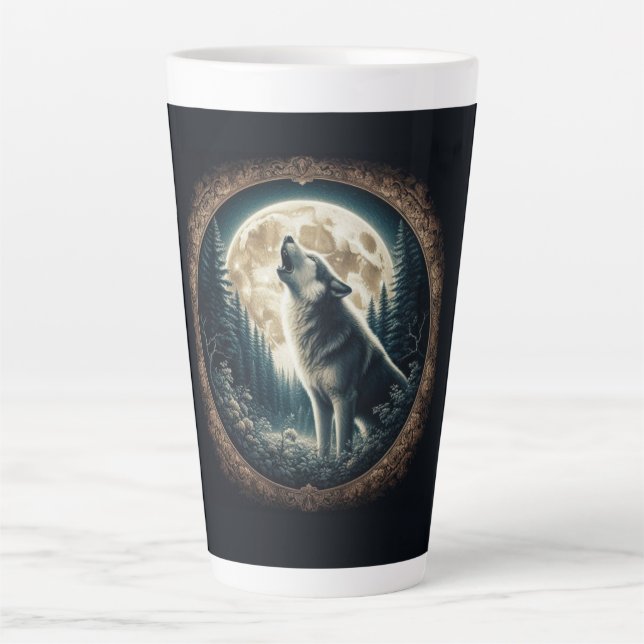 Classic, vintage wolf & moon  latte mug (Front)