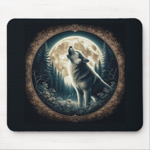 Classic, vintage wolf & moon  mouse pad