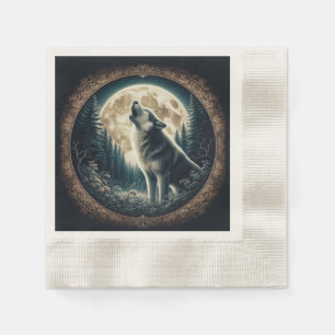 Classic, vintage wolf & moon napkin