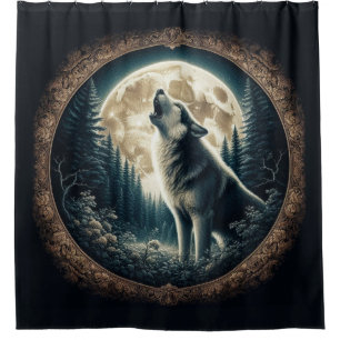 Classic, vintage wolf & moon shower curtain