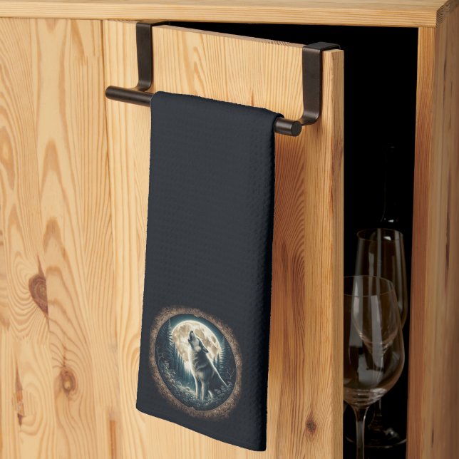 Classic, vintage wolf & moon  tea towel (Thirds Fold)