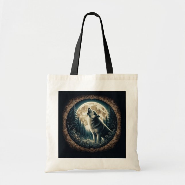 Classic, vintage wolf & moon  tote bag (Front)