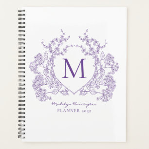 Classic Violet Vintage Floral Crest Monogram Planner