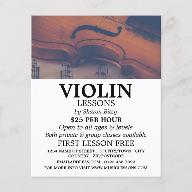 Classic Violin, Violin Lessons Advertising Flyer (Front)