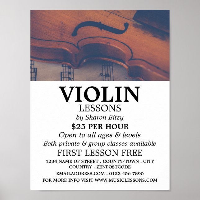 Classic Violin, Violin Lessons Advertising Poster (Front)
