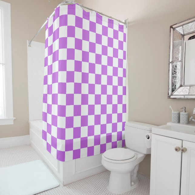 Classic visual magenta checkerboard  shower curtain (In Situ)