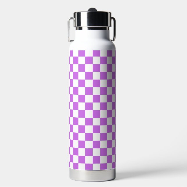 Classic visual magenta chequerboard  water bottle (Front)