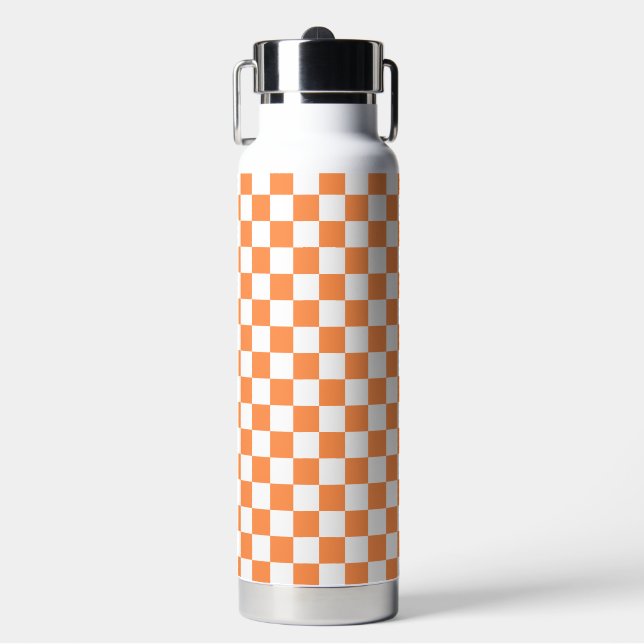 Classic visual orange checkerboard  water bottle (Front)