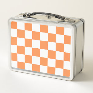 Classic visual orange chequerboard  metal lunch box