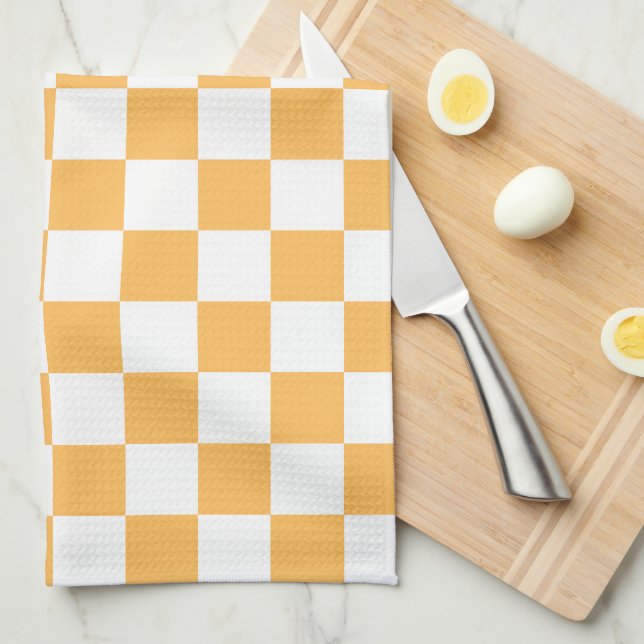 Classic visual peach checkerboard  tea towel (Quarter Fold)