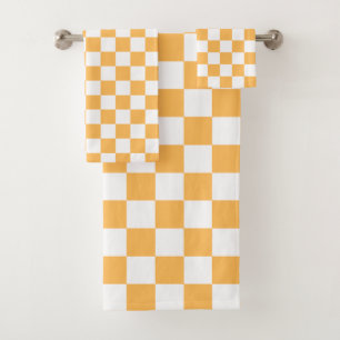 Classic visual peach chequerboard bath towel set