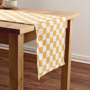 Classic visual peach chequerboard short table runner