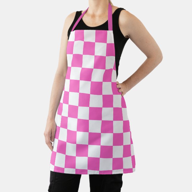 Classic visual pink checkerboard  apron (Insitu)
