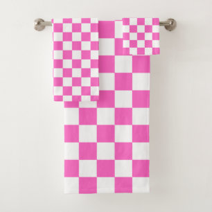 Classic visual pink chequerboard bath towel set