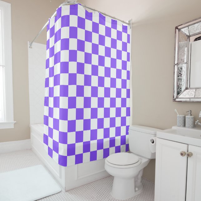 Classic visual purple chequerboard  shower curtain (In Situ)