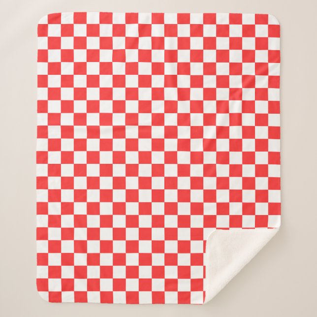 Classic visual red chequerboard  sherpa blanket (Front)