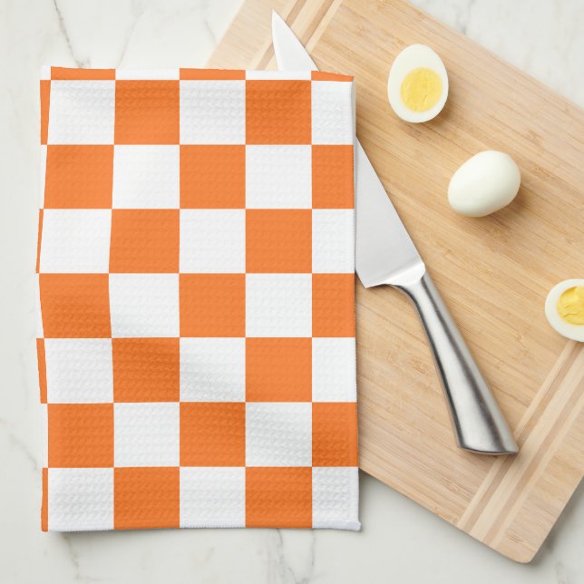 Classic visual salmon checkerboard  tea towel (Quarter Fold)