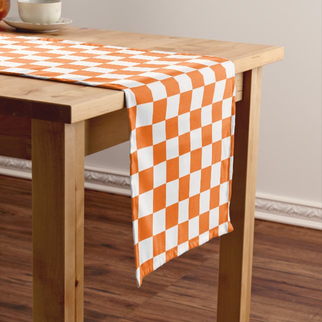 Classic visual salmon chequerboard  short table runner (In Situ)