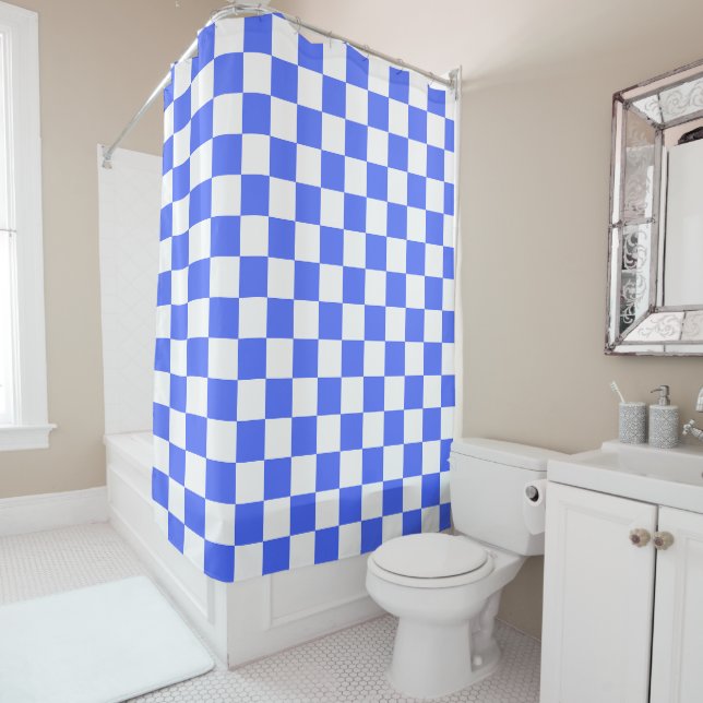 Classic visual sapphire chequerboard  shower curtain (In Situ)
