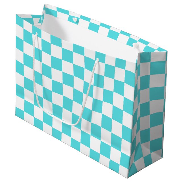 Classic visual turquoise blue checkerboard  large gift bag (Front Angled)