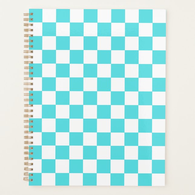 Classic visual turquoise blue checkerboard  planner (Front)