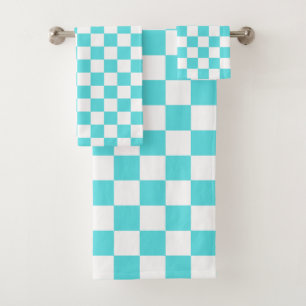 Classic visual turquoise blue chequerboard bath towel set