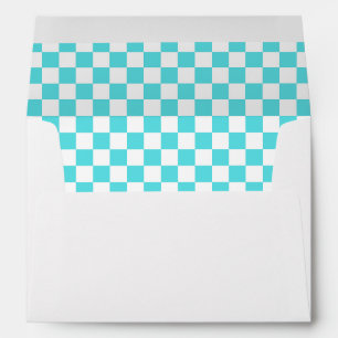Classic visual turquoise blue chequerboard envelope