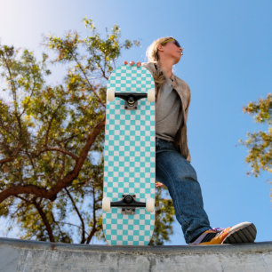 Classic visual turquoise blue chequerboard  skateboard