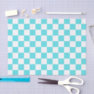 Classic visual turquoise blue chequerboard tissue paper