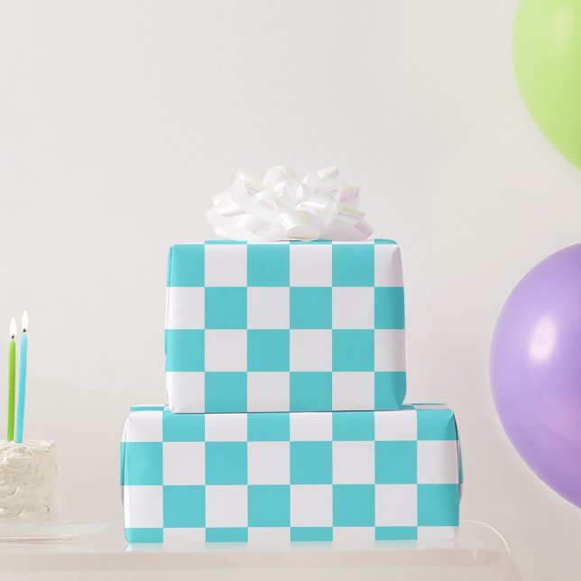Classic visual turquoise blue chequerboard  wrapping paper (Creator Uploaded)