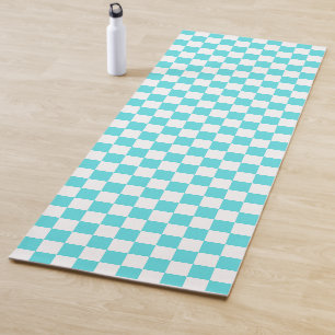 Classic visual turquoise blue chequerboard yoga mat