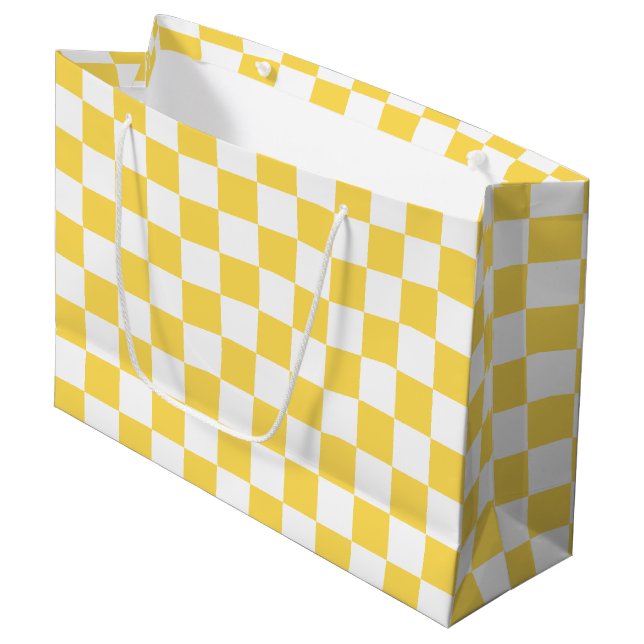 Classic visual yellow checkerboard  large gift bag (Front Angled)