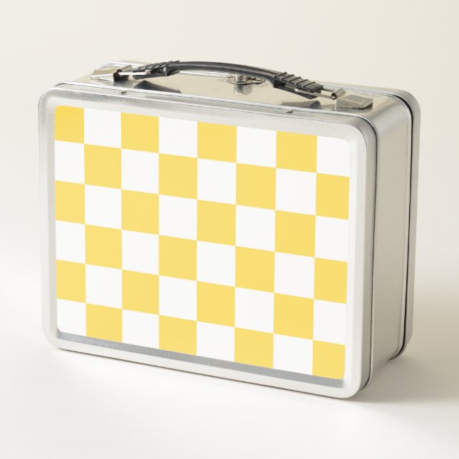 Classic visual yellow checkerboard  metal lunch box (Back)