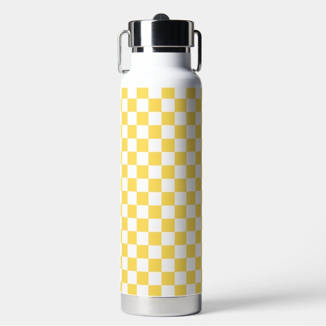 Classic visual yellow checkerboard  water bottle (Front)