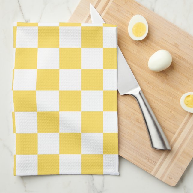 Classic visual yellow chequerboard  tea towel (Quarter Fold)