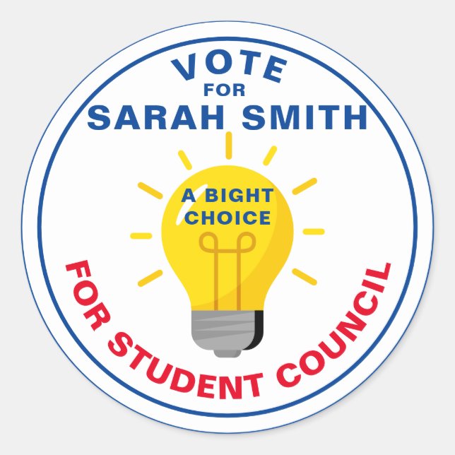 Classic Vote for Class President: BRIGHT CHOICE Round Sticker (Front)