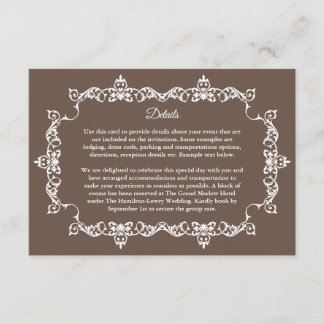 Classic Warm Mocha Brown Ornately Framed Wedding Enclosure Card
