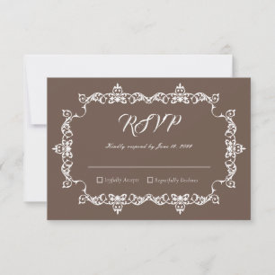 Classic Warm Mocha Brown Ornately Framed Wedding RSVP Card