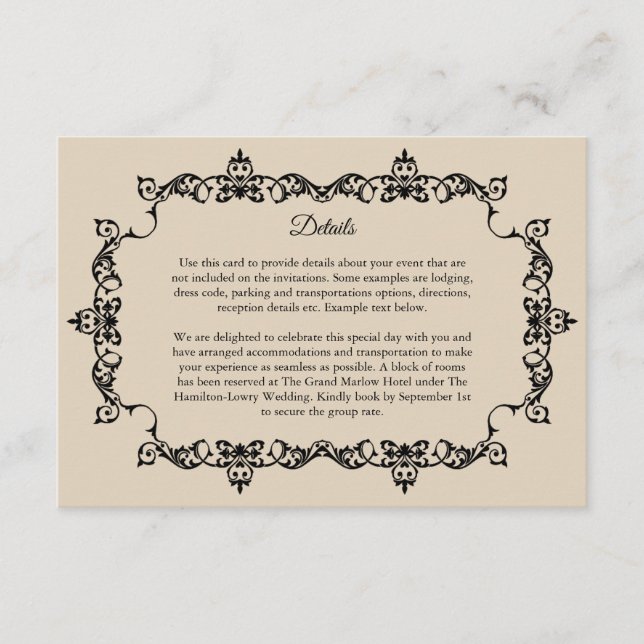 Classic Warm Sand Ornately Framed Wedding Enclosure Card (Front)
