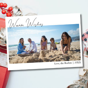 Classic Warm Wishes Two Beach Family Photo  Holiday Card