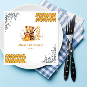 Classic Watercolor Bear Honey fourth birthday Napkin
