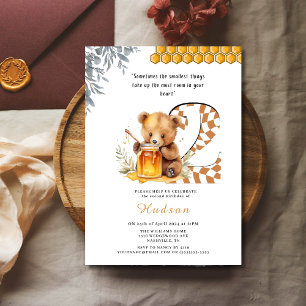 Classic Watercolor Bear Honey Second birthday Invitation