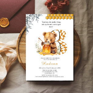 Classic Watercolor Bear Honey third birthday Invitation