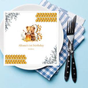 Classic Watercolor Bear Honey third birthday Napkin